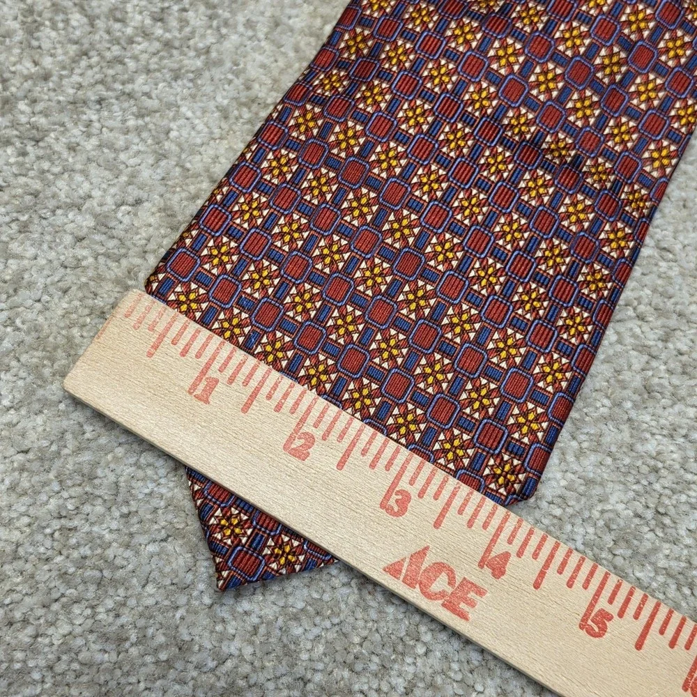 Hickey Freeman Collection Silk Tie Red Blue Geometric Medallion Italy NWT 4